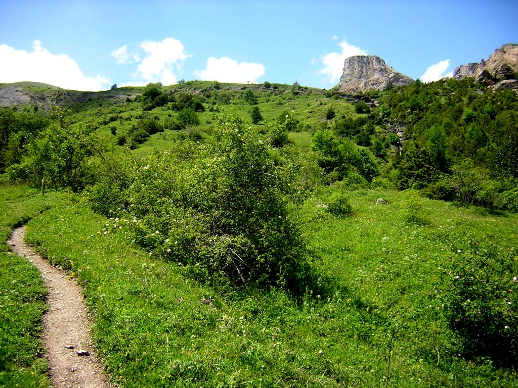 Tramo final del sendero entre praderas