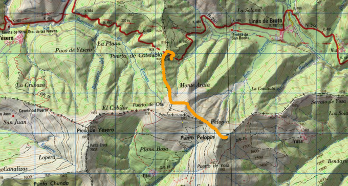 Mapa IGN ascensión a la punta Pelopin