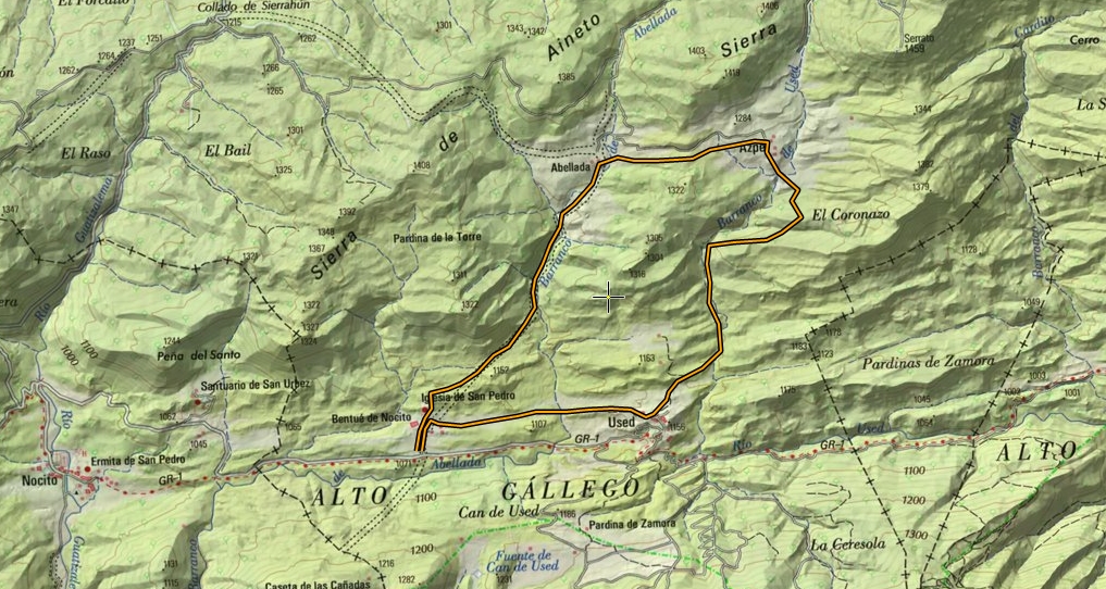 Itinerario de la excursion sobre mapa del I.G.N.