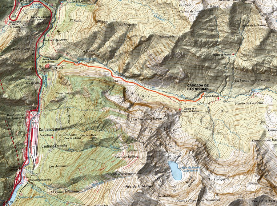 Itinerario de la excursión sobre mapa del IGN