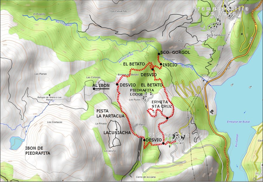 Itinerario sobre mapa topográfico. Fuente: Opentopomap